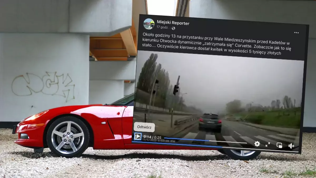 Kierowca Chevroleta Corvette nie opanował auta i wjechał w przystanek autobusowy