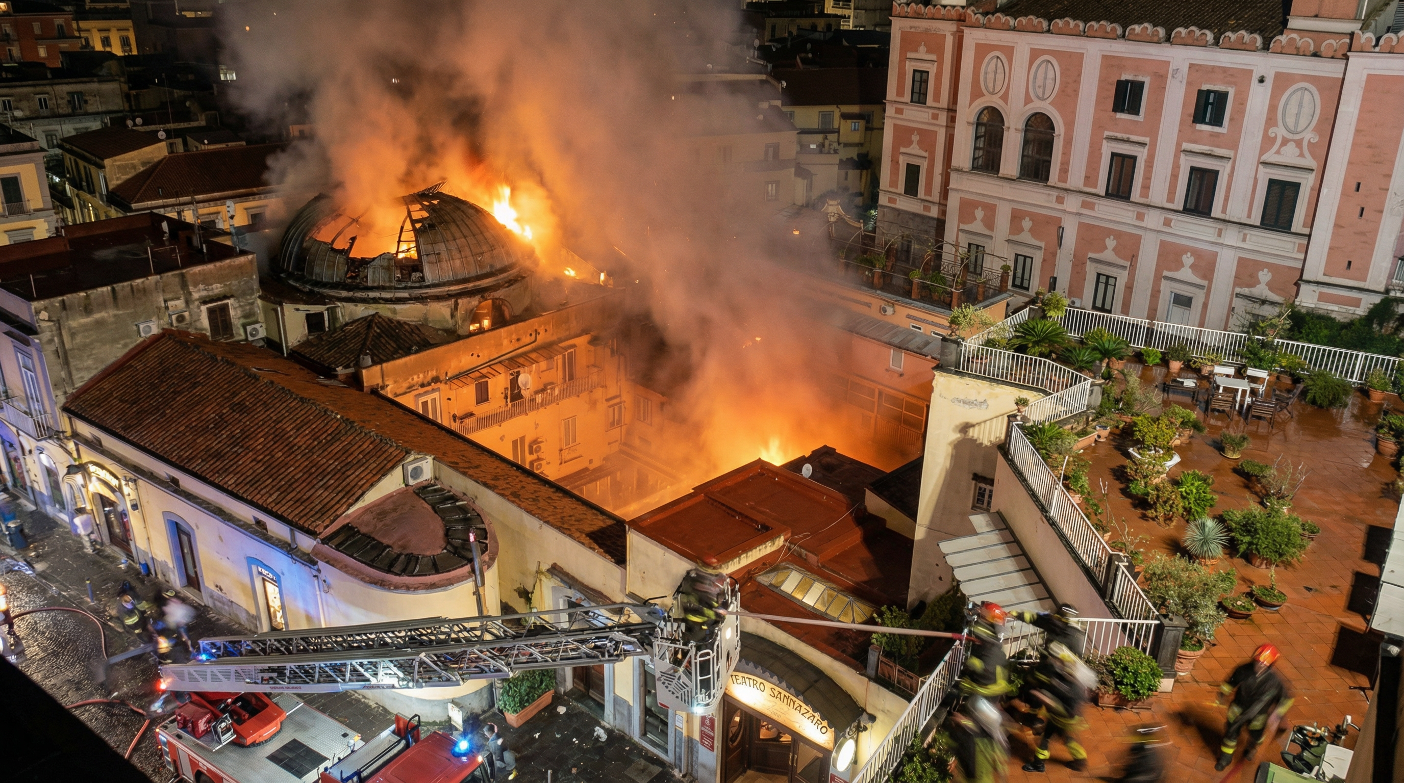 Incendio devasta il Teatro Sannazaro a Napoli: quattro intossicati nel quartiere Chiaia