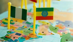 Toy flags pinned on world map [Image Credit: Lara Jameson]
