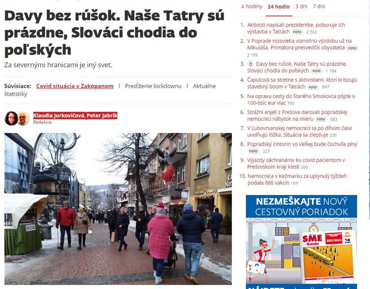 Tekst w słowackim dzienniku na temat Zakopanego