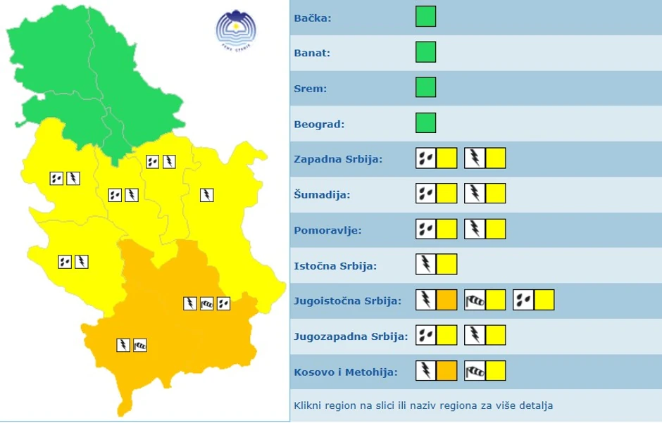 Meteoalarm za sredu