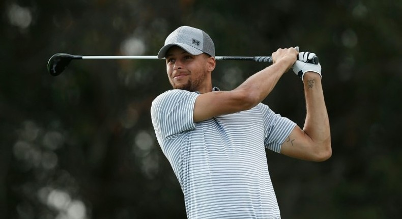 Stephen Curry plays a shot during round two of the Ellie Mae Classic, at TCP Stonebrae in Hayward, California, on August 4, 2017