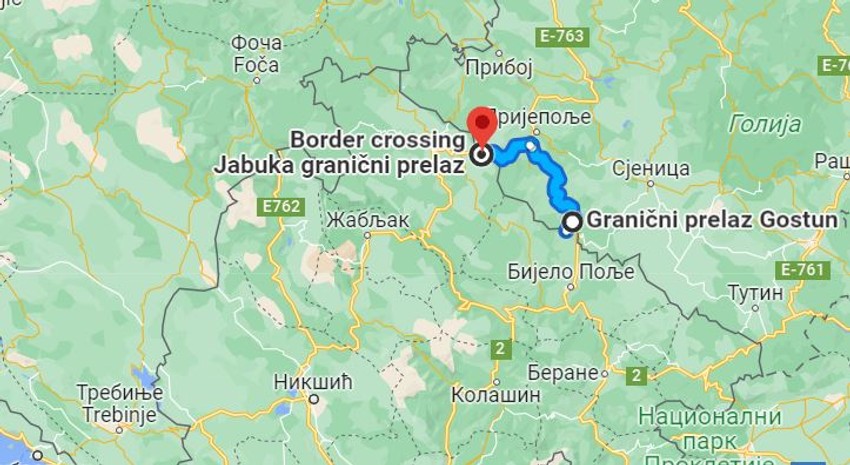 Udaljenost između gračničnog prelaza Gostun i graničnog prelaza Jabuka