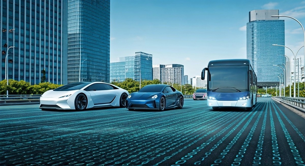 futurystyczna ulica i samochody