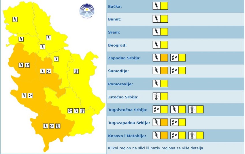 Meteoalarm za utorak