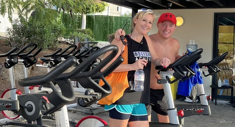 The author, left, and her husband connect over fitness.Courtesy of Sarah Haselwood