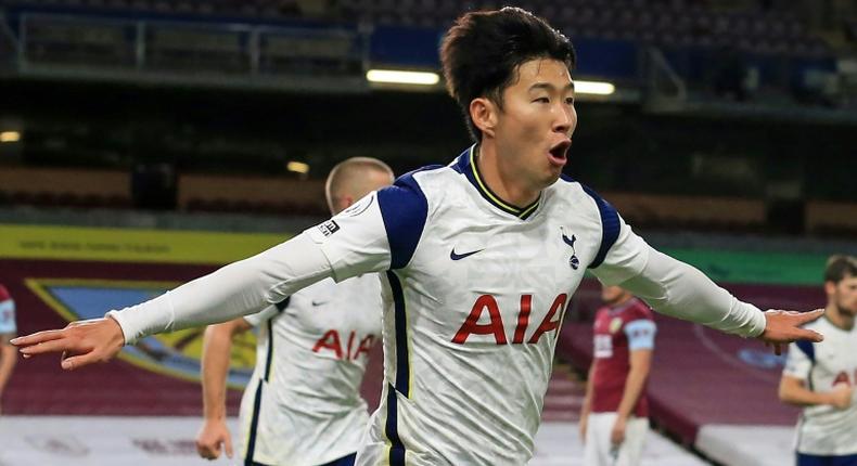 Son Heung-min celebrates his goal against Burnley