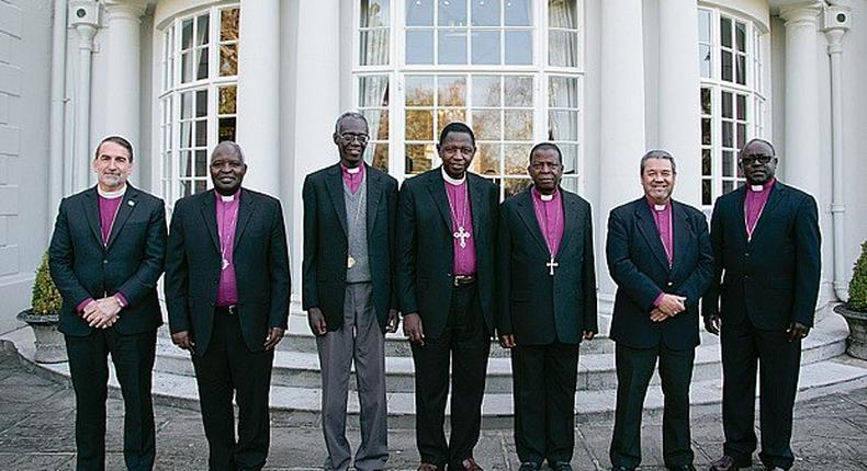From left to right: The Most Rev. Foley Beach, Archbishop, Anglican Church in North America. The Most Rev. Onesphore Rwaje, Archbishop, Anglican Church of Rwanda. The Most Rev. Eliud Wabukala, Archbishop, Anglican Church of Kenya (Chairman). The Most Rev. Stanley Ntagali, Archbishop, Anglican Church of Uganda. The Most Rev. Nicholas Okoh, Archbishop, Anglican Church of Nigeria. The Most Rev. Tito Zavala, Presiding Bishop, Province of South America. The Most Rev. Henri Isingoma, Archbishop, Anglican Church of the Congo. 