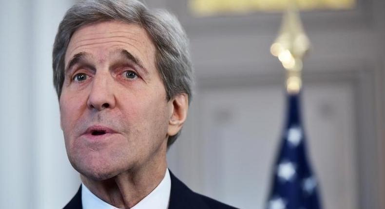 US Secretary of State John Kerry speaks during a bilateral meeting with his Algerian counterpart Ramtane Lamamra at a hotel in Paris, France December 9, 2015. REUTERS/Mandel Ngan/Pool