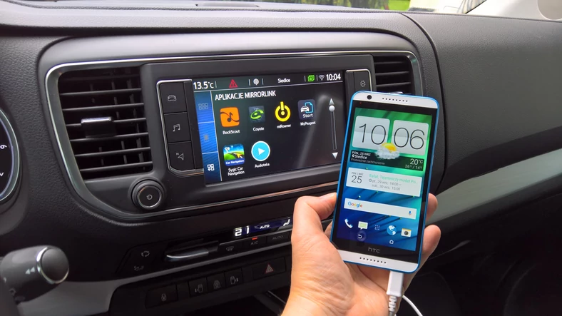 Im nowszy telefon tym szanse współpracy przez MirrorLink są większe. Na zdjęciu HTC Desire 820. Toyota Proace