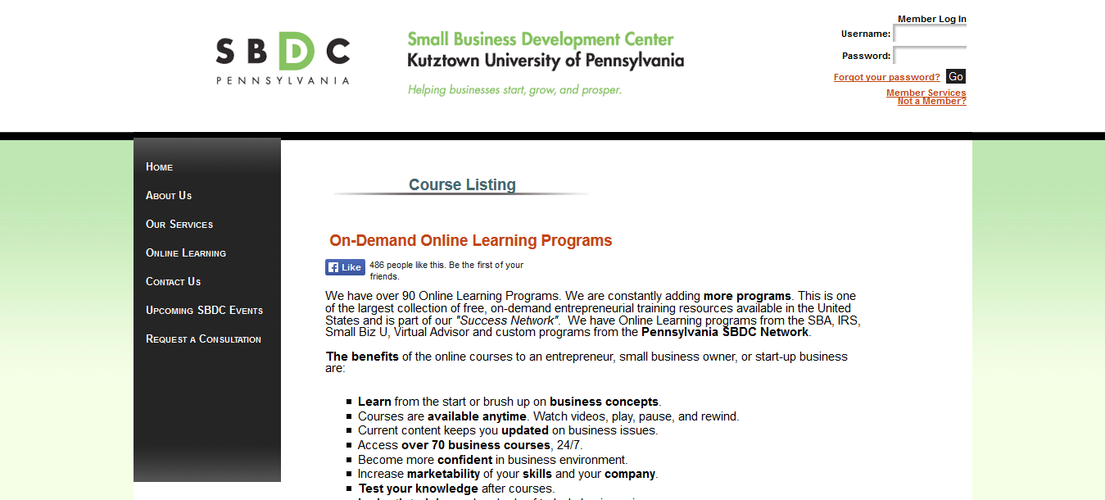 Kutztown University oferuje niemal 100 internetowych kursów dostępnych na żądanie.  Możemy zapisać się na zajęcia z księgowości, zarządzania biznesem, finansów, prawa, marketingu, sprzedaży, jak również budowania własnego przedsiębiorstw.  Twórcy, co jakiś czas aktualizują poszczególne lekcje i wzbogacają je o dodatkowe treści multimedialne. Każdy z kursów kończy się testem sprawdzającym naszą wiedzę i nabyte umiejętności.