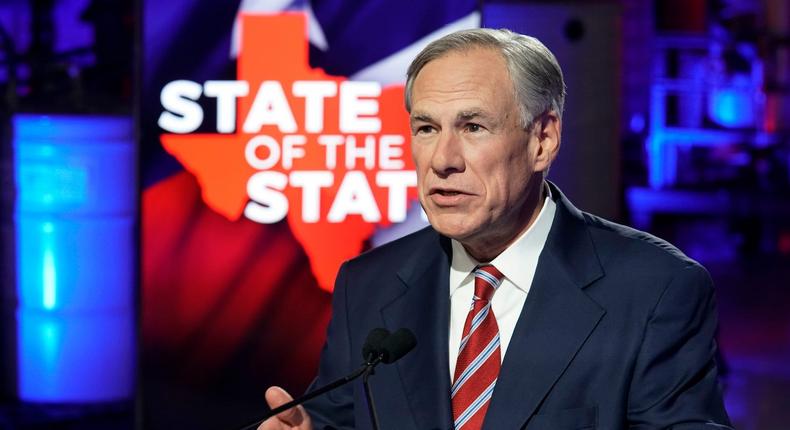 Texas Gov. Greg Abbott prepares to deliver his State of the State speech on Feb. 1, 2021, in Lockhart, Texas
