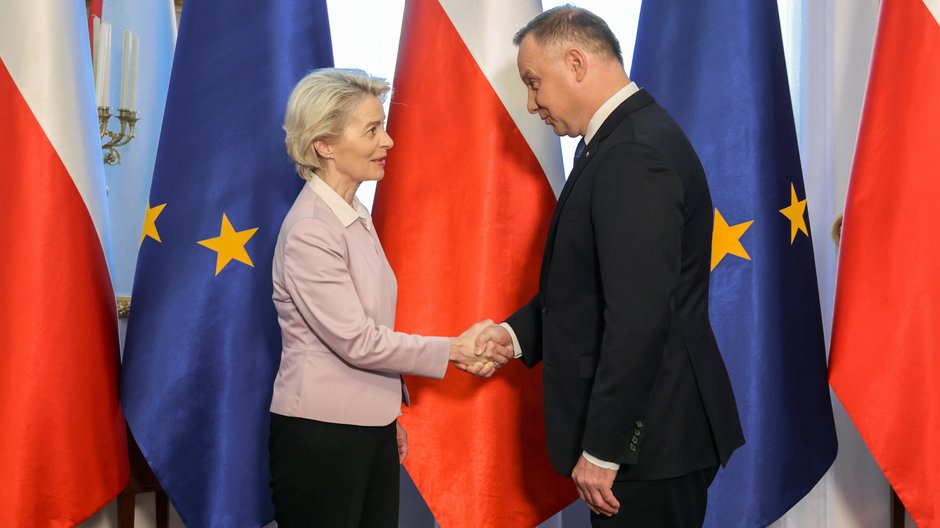 Przewodnicząca KE Ursula von der Leyen i prezydent Andrzej Duda