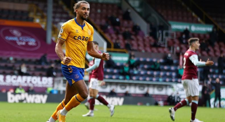 Everton forward Dominic Calvert-Lewin celebrates his equaliser at Burnley