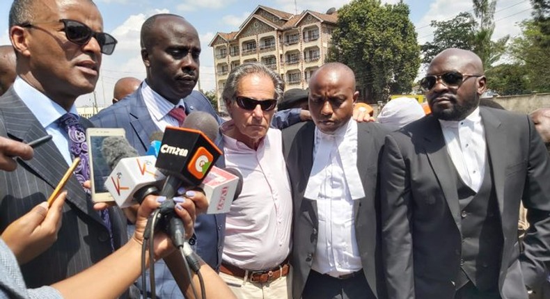 Lawyers representing Tob Cohen's family and Sarah Wairimu addressing the media after a past court appearance