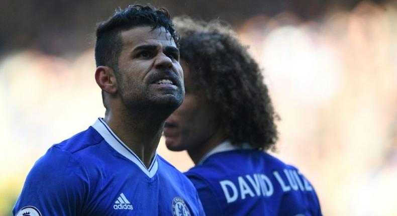 Chelsea striker Diego Costa celebrates after scoring against West Bromwich Albion at Stamford Bridge in London on December 11, 2016