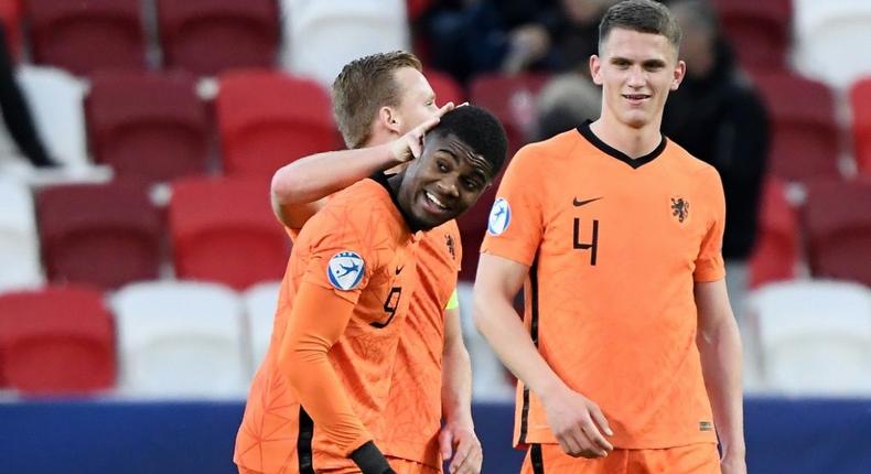 Myron Boadu takes the acclaim after scoring the Netherlands' late winner against France at the Under-21 Euro Creator: Attila KISBENEDEK