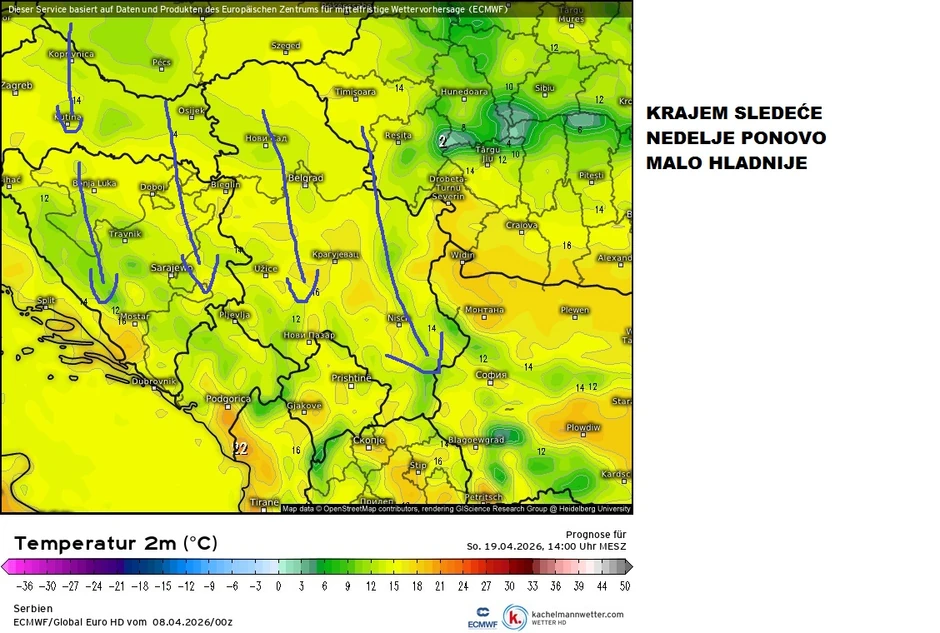 Posle otopljenja sredinom sledeće nedelje ponovo zahlađenje