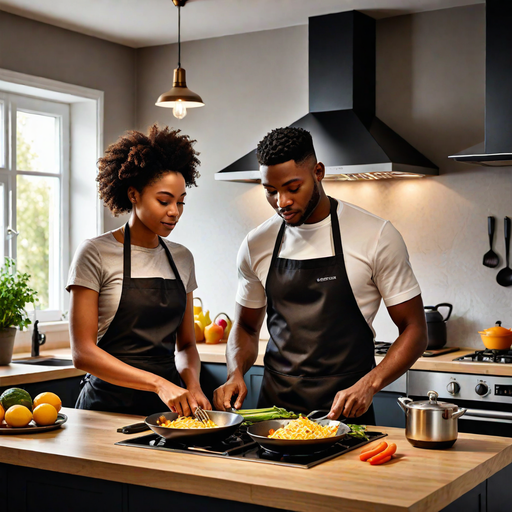 An AI-generated image of a couple cooking at home (hotpot.ai)