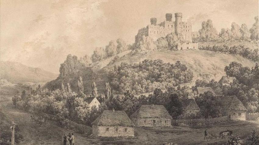 Zamek Ogrodzieniec - rycina autorstwa Napoleona Odry - fot. domena publiczna