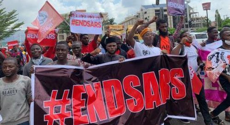 ENDSARS protesters in Lagos on Thursday, October 9, 2020. [Sahara Reporters]