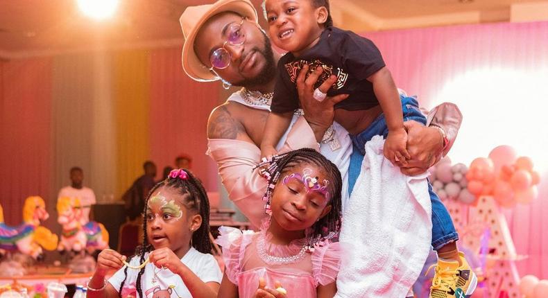 Nigerian music star Davido and his three children [Instagram/Davido]