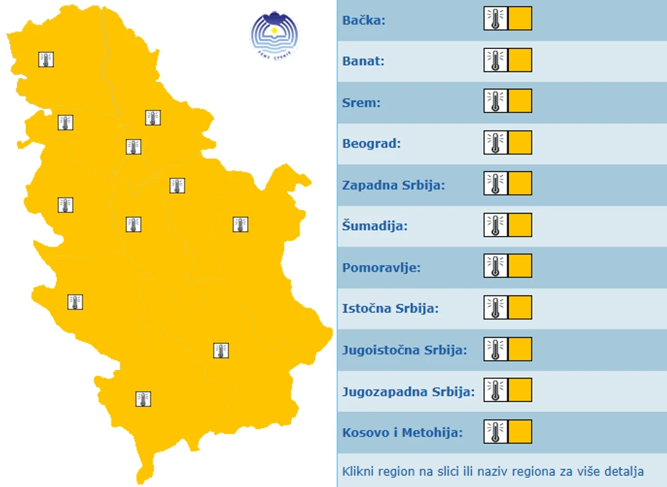 Meteoalarm za četvrtak