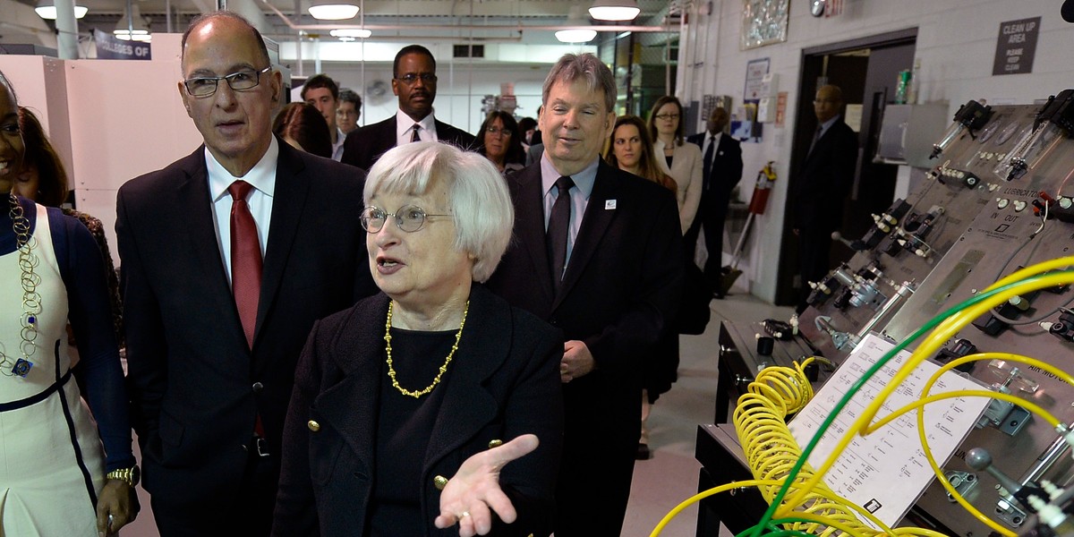 Janet Yellen, szefowa Fed podczas wizyty w Daley College w 2014 r.