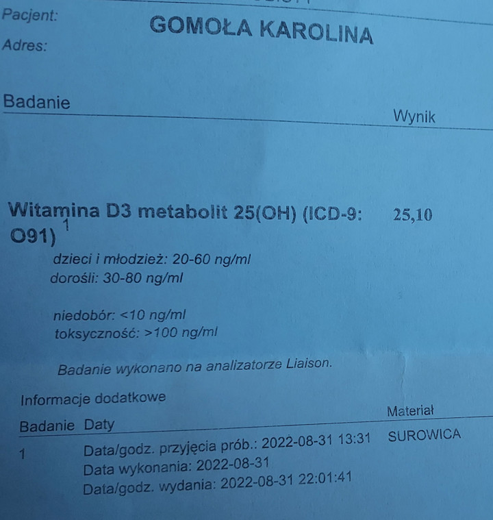 Badanie witaminy D3 - koniec sierpnia