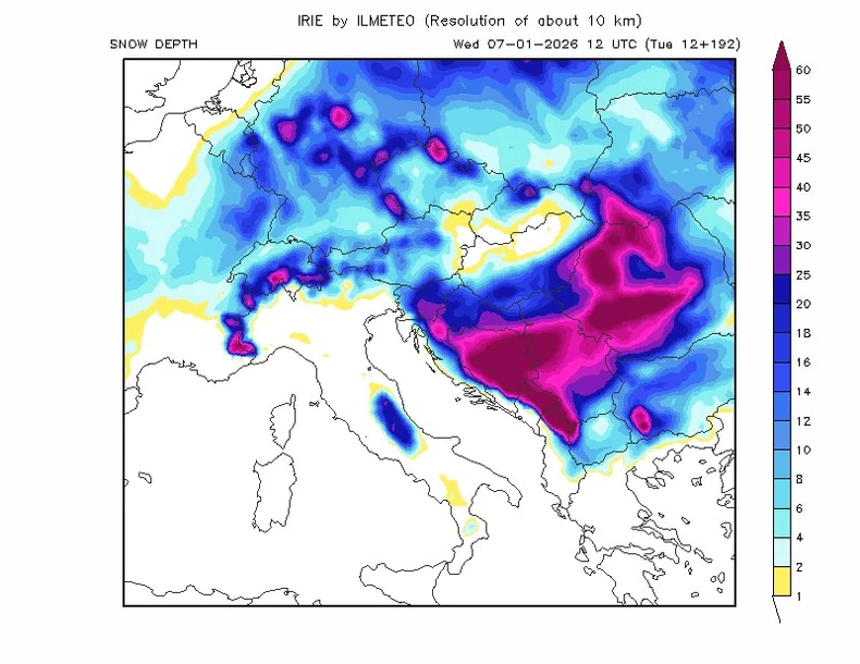 Mapa snega u Srbiji 7. januara