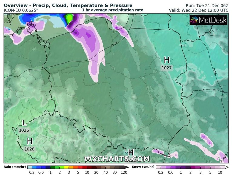 W środę lokalnie, zwłaszcza na północy, poprószy