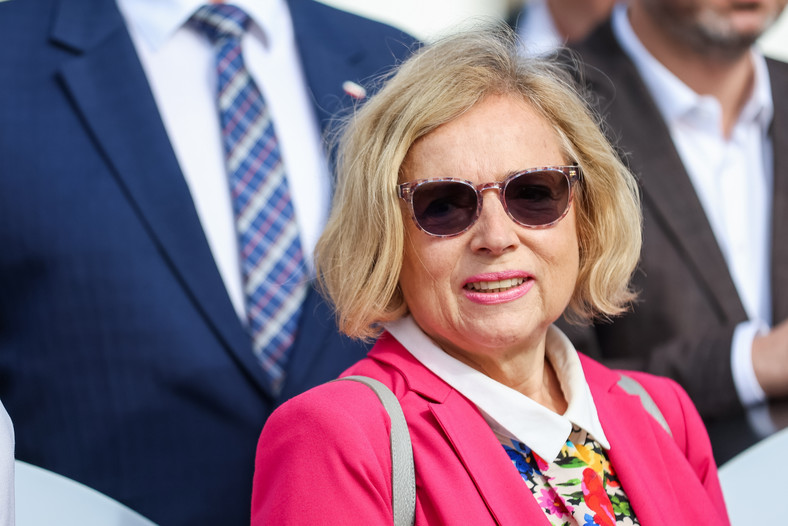 Posłanka Lewicy Wanda Nowicka podczas prezentacji kandydatów Lewicy w wyborach parlamentarnych 2023 r.