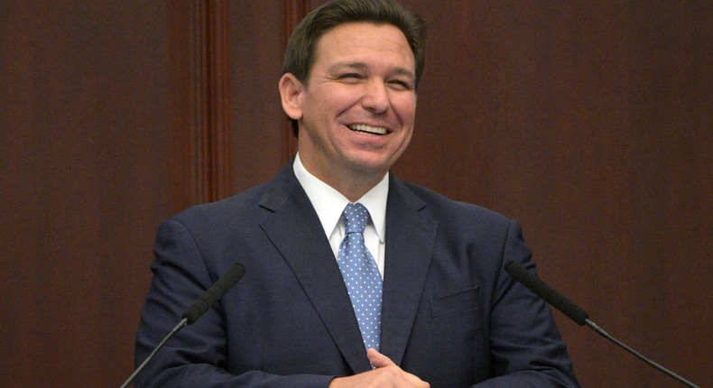 Florida Gov. Ron DeSantis addresses a joint session of the legislature, Tuesday, Jan. 11, 2022, in Tallahassee, Fla.