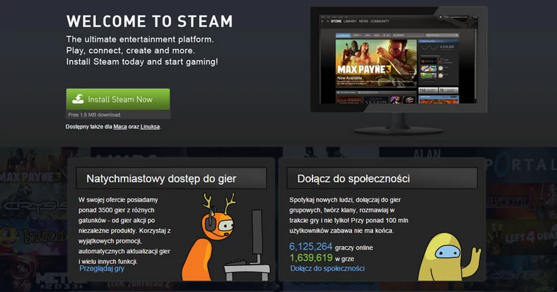 Aplikację Steam pobierzemy ze strony domowej. Odnosi się to do wszystkich platform poza urządzeniami mobilnymi