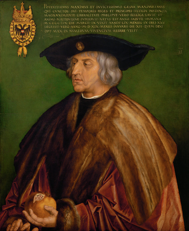 Maksymilian I (panował 1486-1519), cesarz i król rzymsko-niemiecki. Portret Albrechta Dürera.