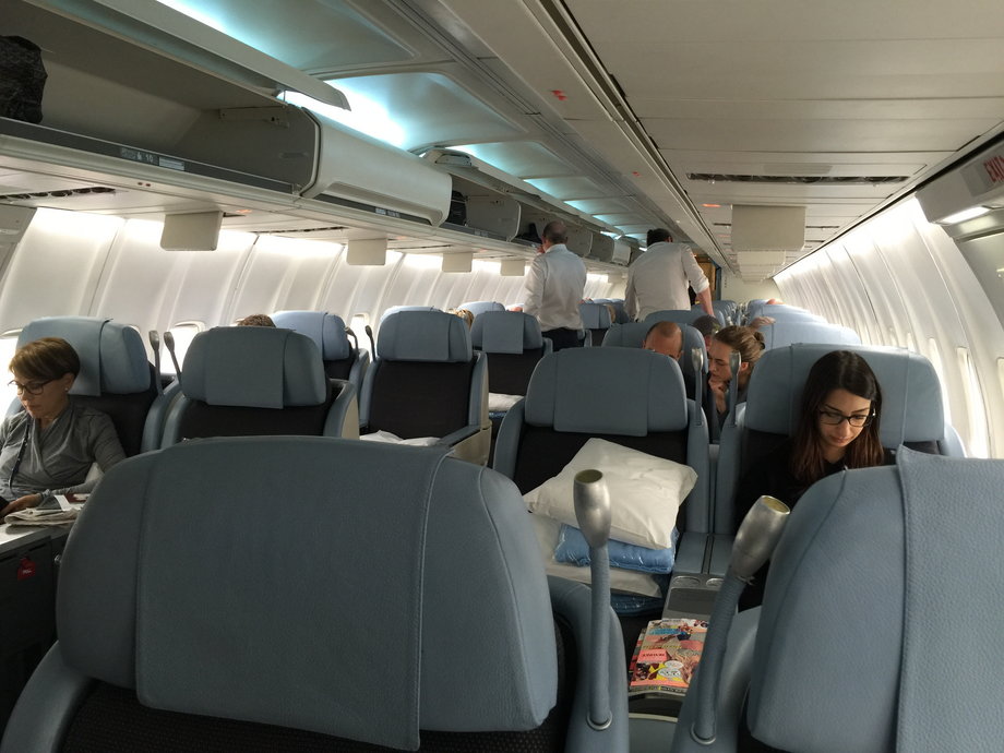 On both aircrafts, the all-business-class cabins had 19 rows and 74 seats. Neither of my flights were sold out; there were a few open seats on both.