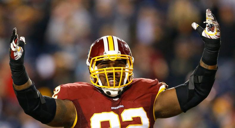 Chris Baker reacts after a play against the Dallas Cowboys in 2015.AP Photo/Patrick Semansky