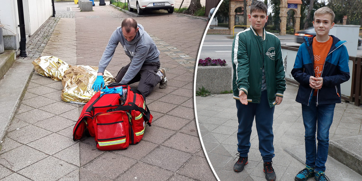 Na chodniku leżał nieprzytomny mężczyzna. Obok przechodziło wielu ludzi, ale tylko Szymon i Eryk zareagowali. Zaalarmowali przejeżdżających w pobliżu strażaków z OSP Cedry Wielkie. 