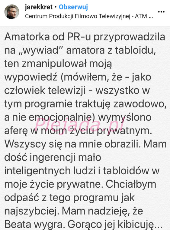 Jarosław Kret na Instagramie