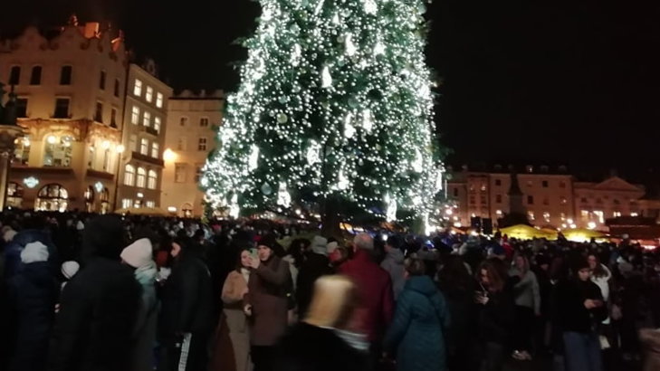 Tłum na otwarciu jarmarku świątecznego w Krakowie 