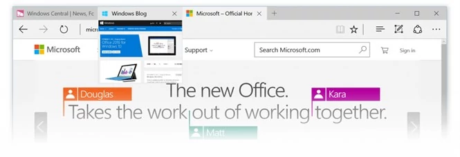 Microsoft Edge oferuje teraz podgląd uruchomionych kart