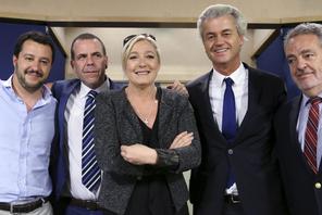 Salvini of Italy's Lega Nord party, Vilimsky of Austria's Freedom Party, Le Pen of France's National