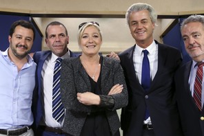 Salvini of Italy's Lega Nord party, Vilimsky of Austria's Freedom Party, Le Pen of France's National