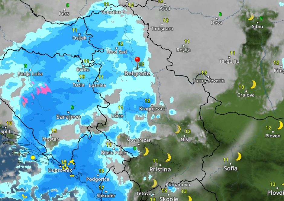 Kretanje nevremena u 19 časova u nedelju