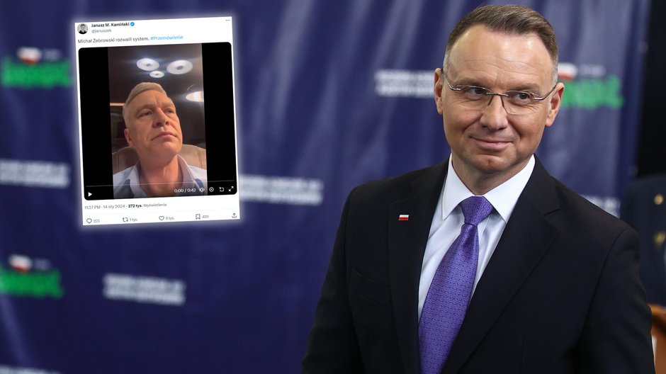 Michał Żebrowski i Andrzej Duda (Screen: Twitter/januszek)