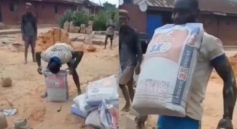 Labourer carries 50KG bag of cement upstairs to win GHC1500 (video)