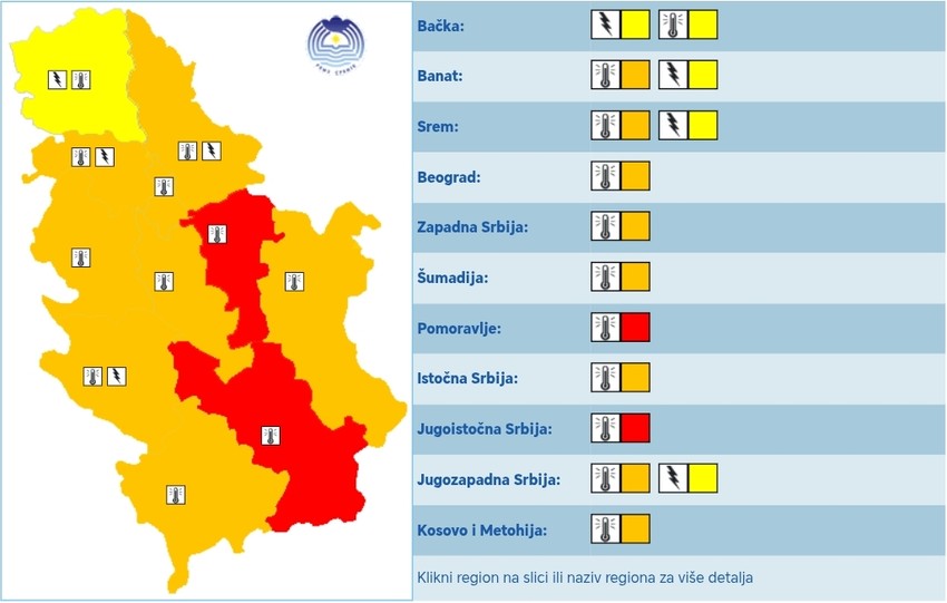 Meteoalarm za četvrtak, 21. avgust