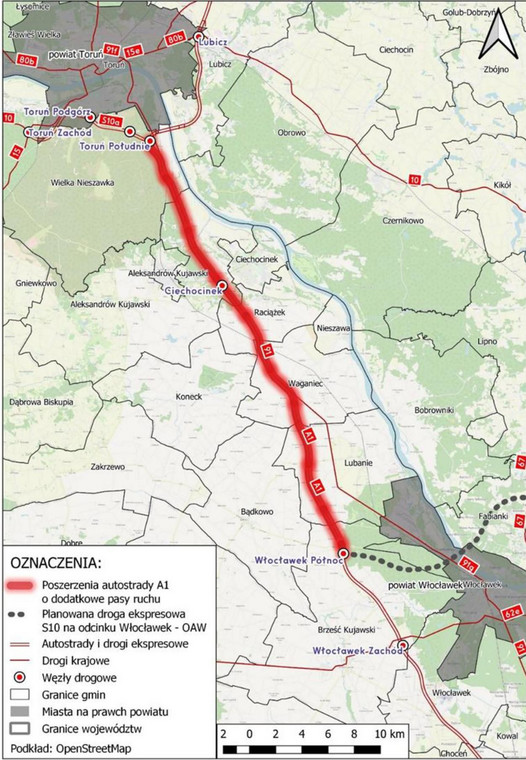 Autostrada A1 zyska trzeci pas na odcinku od Torunia do Włocławka