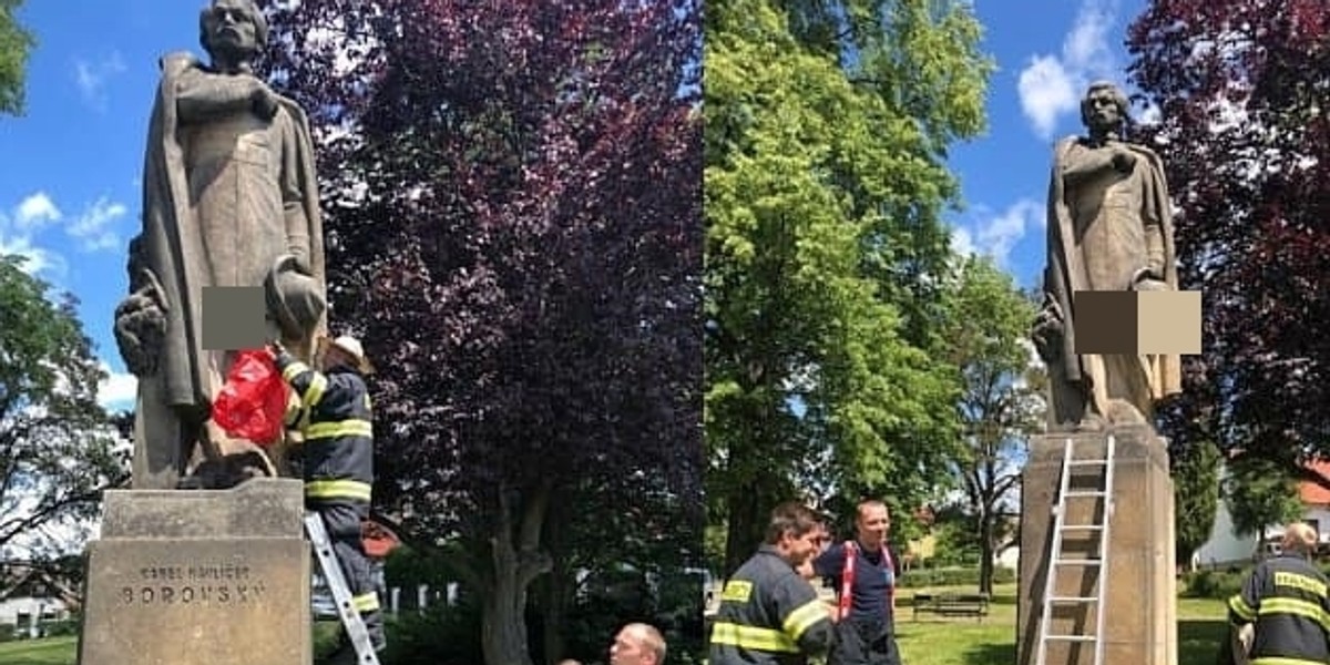 Czechy. Na pomniku zagnieździły się osy.