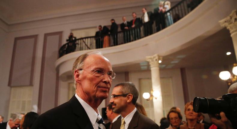 Alabama Gov. Robert Bentley walks towards the door after speaking during the annual State of the State address at the Capitol, Tuesday, Feb. 2, 2016, in Montgomery, Ala.